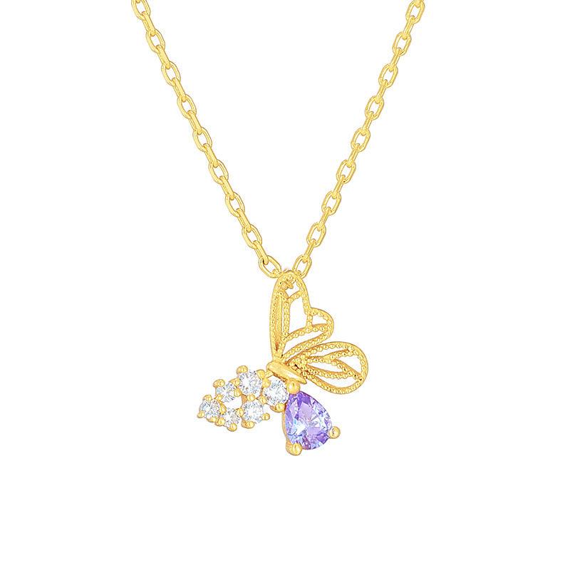 Silver Red Corundum Butterfly Necklace