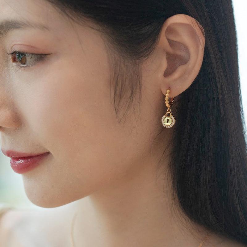 Vintage Earrings Heart Lock 10K Gold Plated