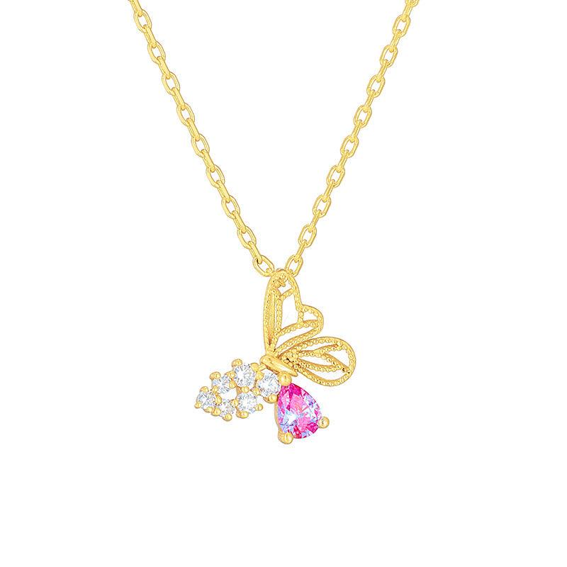 Silver Red Corundum Butterfly Necklace