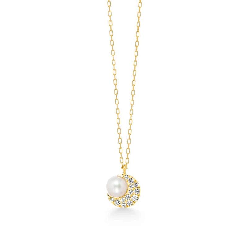 Moon Natural Pearl Full Diamond Necklace