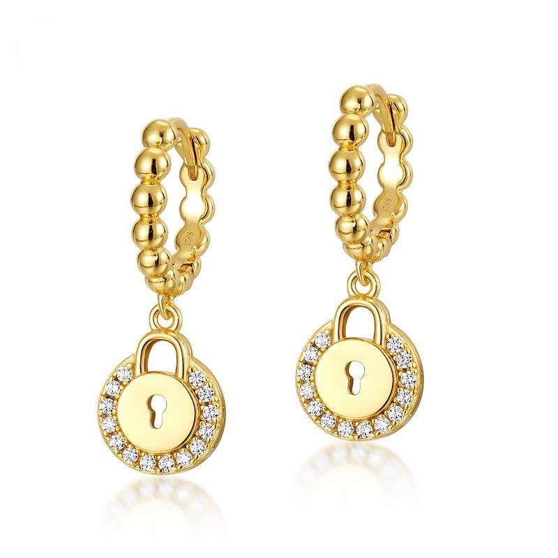 Vintage Earrings Heart Lock 10K Gold Plated
