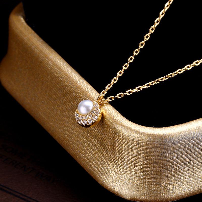 Moon Natural Pearl Full Diamond Necklace