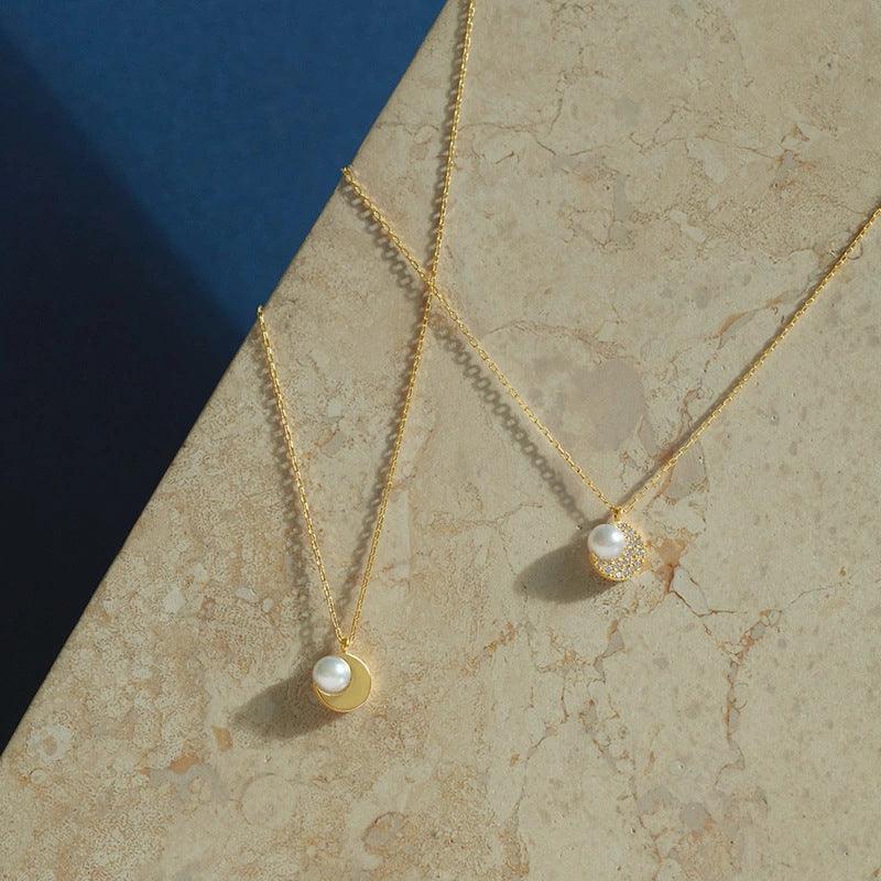 Moon Natural Pearl Full Diamond Necklace