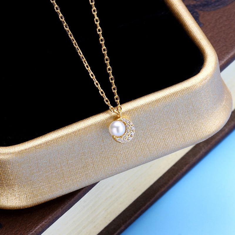 Moon Natural Pearl Full Diamond Necklace