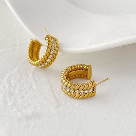 Boucles d'Oreilles Diamant Plaqué Or Forme C