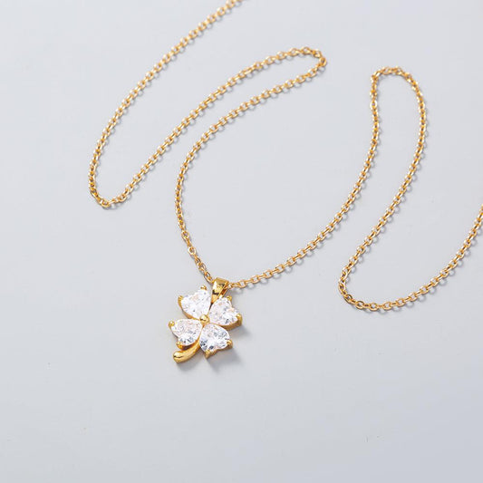 Trèfle à quatre feuilles amour doré zircon blanc