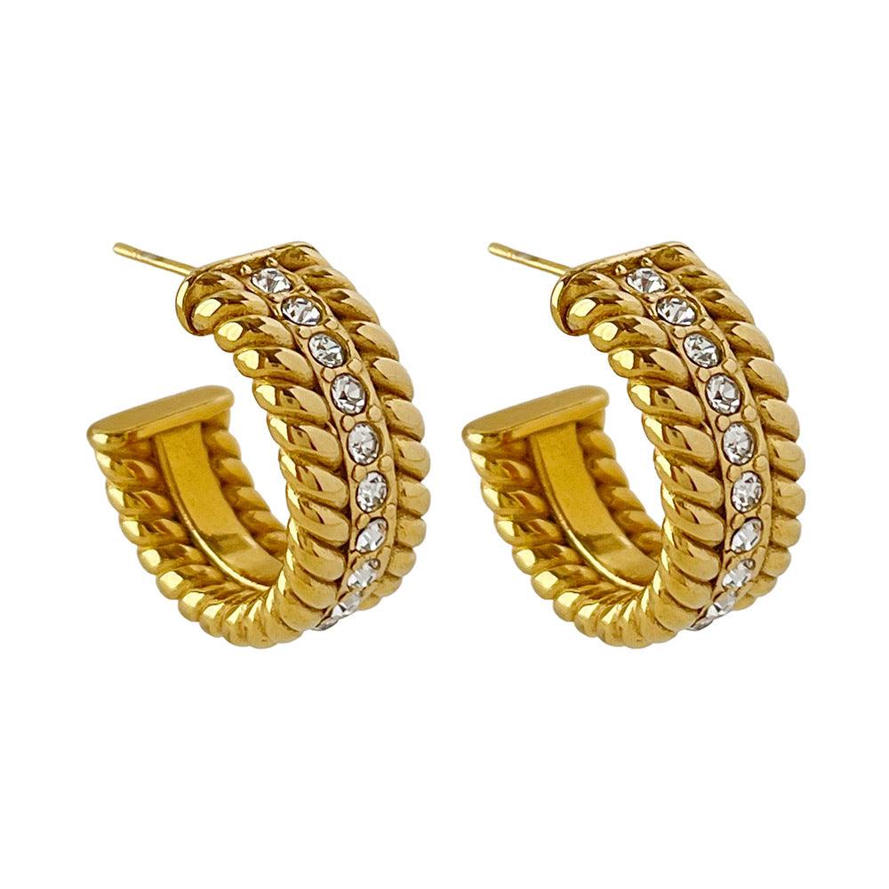 Boucles d'Oreilles Diamant Plaqué Or Forme C