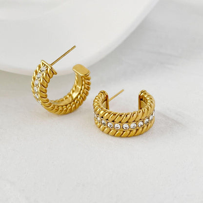 Boucles d'Oreilles Diamant Plaqué Or Forme C