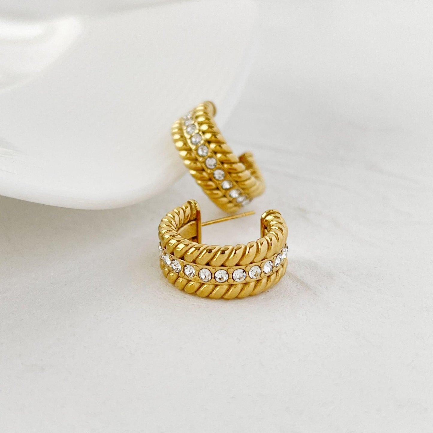 Boucles d'Oreilles Diamant Plaqué Or Forme C