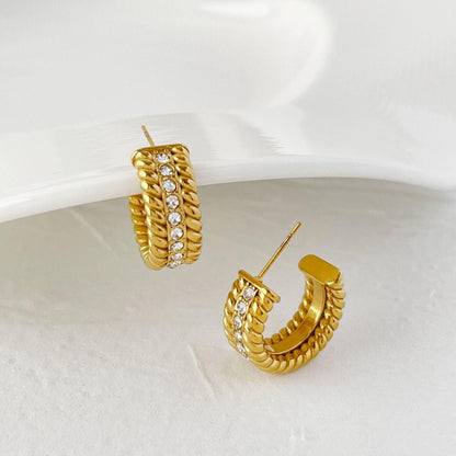 Boucles d'Oreilles Diamant Plaqué Or Forme C